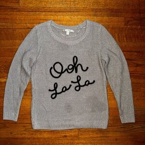 Lauren Conrad Silver Metallic Ooh La La‎ Graphic Knit Sweater Womens Medium
